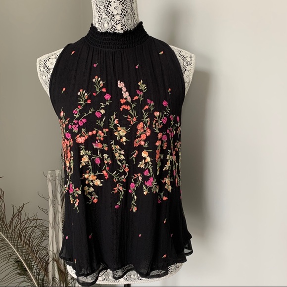Anthropologie Tops - ANTHROPOLOGIE Floreat Embroidered Tank Top Black M